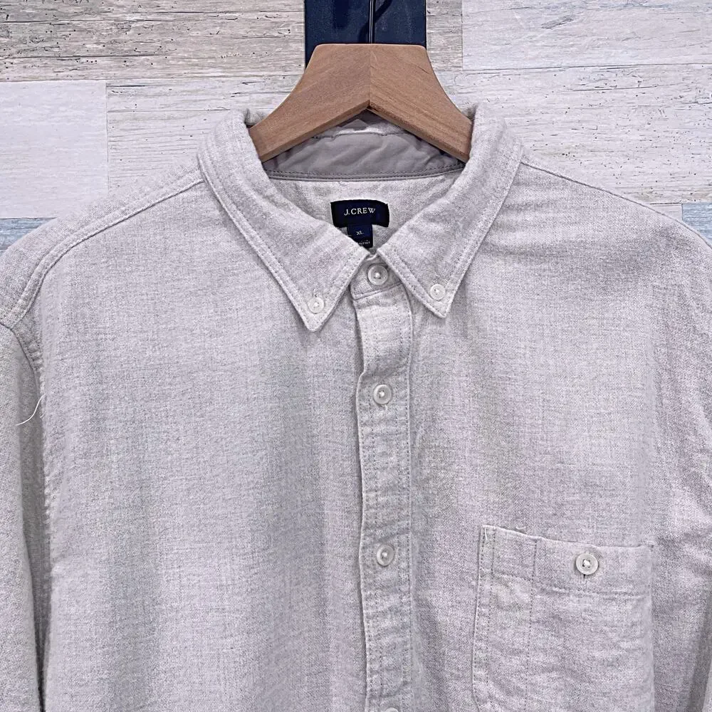 J. Crew Cotton Wool Flannel Suede Elbow Patch Shirt Oatmeal Gray Preppy Men XL